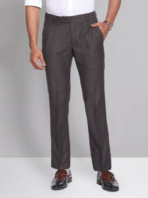 Slim Fit B-91 Formal Brown Textured Trouser - Bank