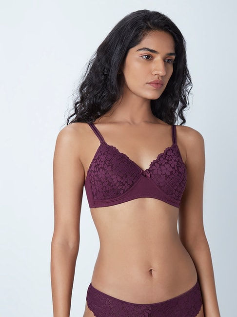 Wunderlove by Westside Plum Lace Design Padded Bra Price in India