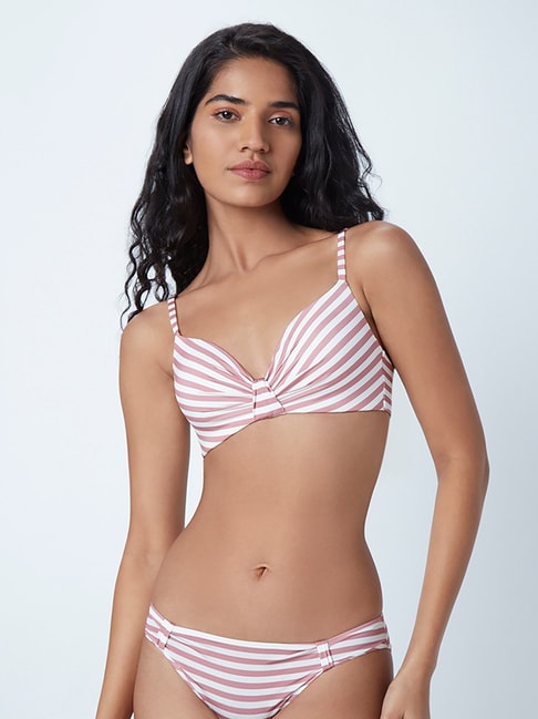 Wunderlove by Westside Mauve Padded Striped Luxury Bra Price in India