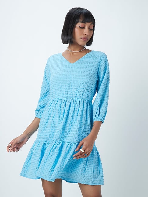 Nuon by Westside Blue Textured Tiered Dress Price in India
