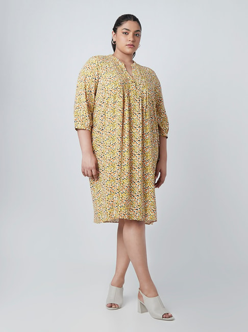 Gia Curves by Westside Mustard Floral-Printed Dress Price in India