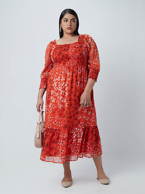 Gia Curves by Westside Orange Floral-Printed Dress Price in India