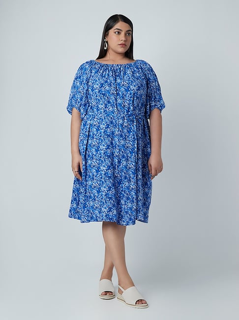 Gia Curves by Westside Blue Printed Dress With Belt Price in India