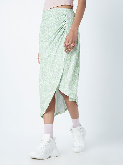 Nuon by Westside Green Printed Asymmetric Skirt Price in India
