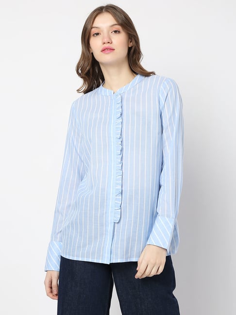 Vero Moda Blue Cotton Striped Shirt