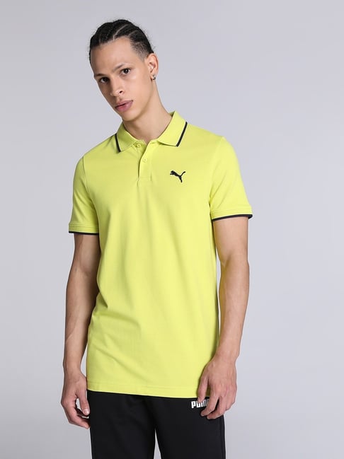 Puma Yellow Cotton Slim Fit Polo T-Shirt