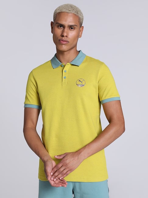 Puma one8 Yellow Cotton Slim Fit Printed Polo T-Shirt