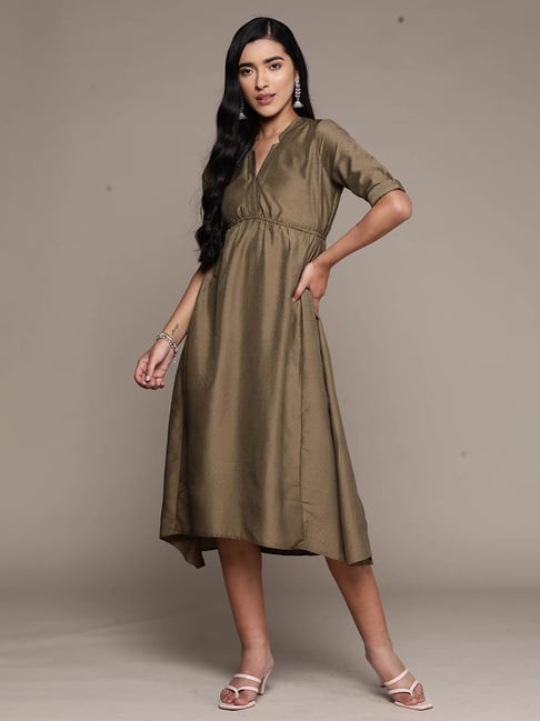 aarke Ritu Kumar Olive A Line Dress Price in India