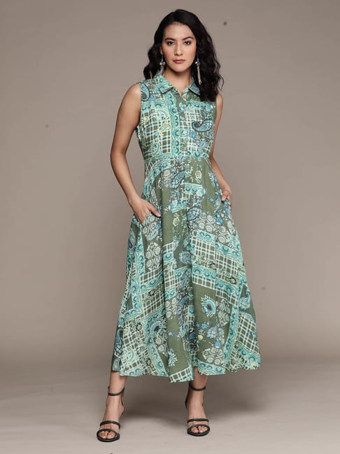 aarke Ritu Kumar Green Printed Midi Dress Price in India