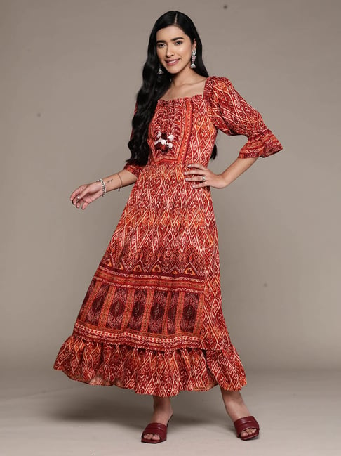 aarke Ritu Kumar Rust Printed Maxi Dress Price in India