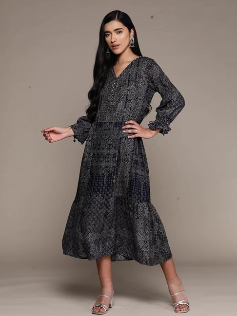 aarke Ritu Kumar Navy Printed Maxi Dress Price in India