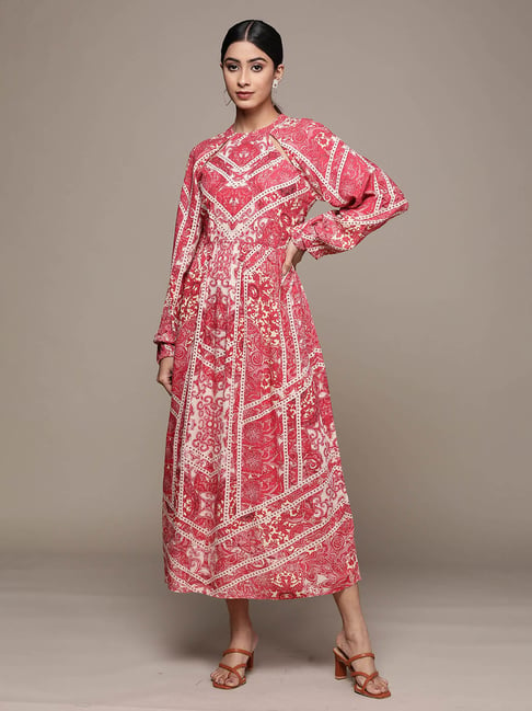 Label Ritu Kumar Rose Pink Geometric Print Maxi Dress Price in India
