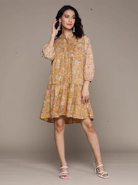 aarke Ritu Kumar Olive Green Floral Shirt Dress Price in India