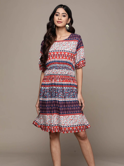 Label Ritu Kumar Multicolor Geometric Print A Line Dress Price in India
