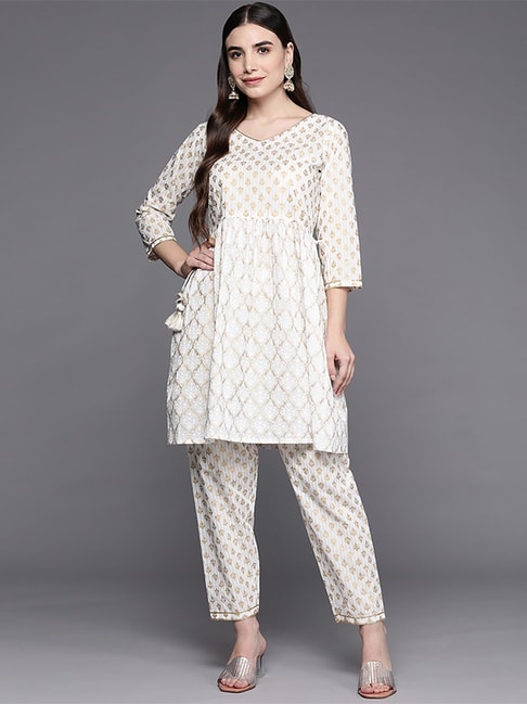 Cotton kurta  pant set with embroidery  Kurti Fashion
