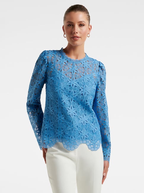 Forever New Blue Lace Top