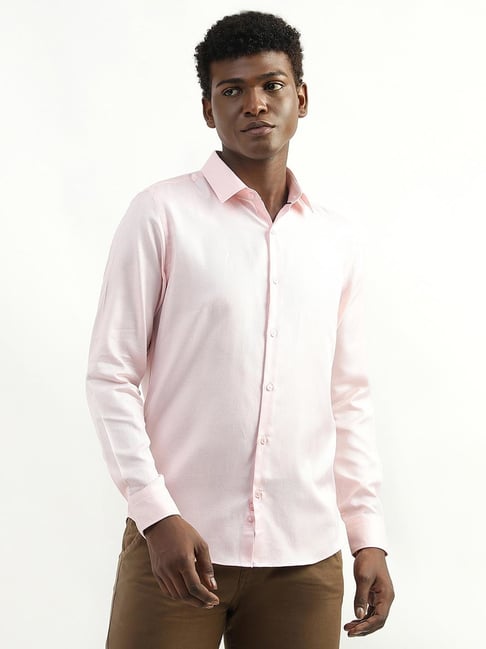 United Colors of Benetton Pink Cotton Slim Fit Self Pattern Shirt