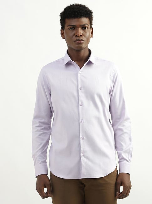 United Colors of Benetton Blue Cotton Slim Fit Self Pattern Shirt