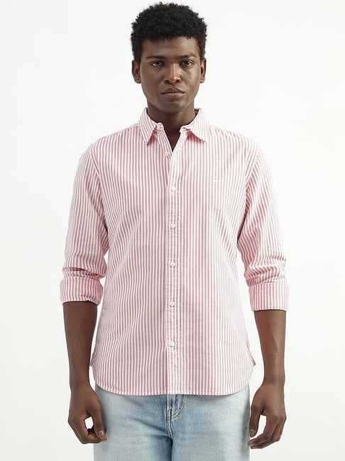 United Colors of Benetton Red Cotton Slim Fit Striped Shirt