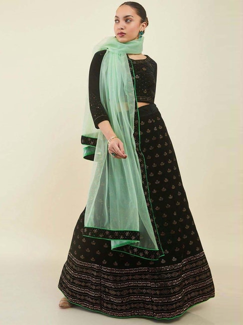 Soch Green Embellished Unstitched Lehenga Choli Set With Dupatta Price in India