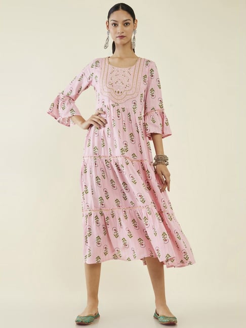 Soch Pink Printed A-Line Dress Price in India