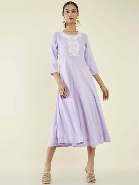 Soch Purple Embroidered A-Line dress Kurta Price in India