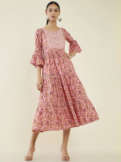 Soch Pink Printed A-Line Dress Price in India