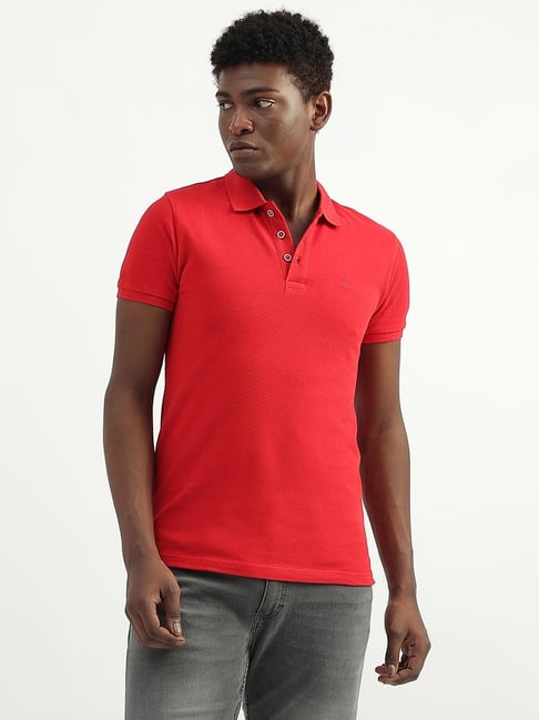 United Colors of Benetton Red Cotton Regular Fit Polo T-Shirt