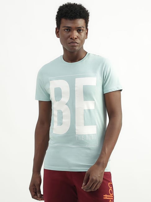 United Colors of Benetton Blue Cotton Regular Fit Printed T-Shirt