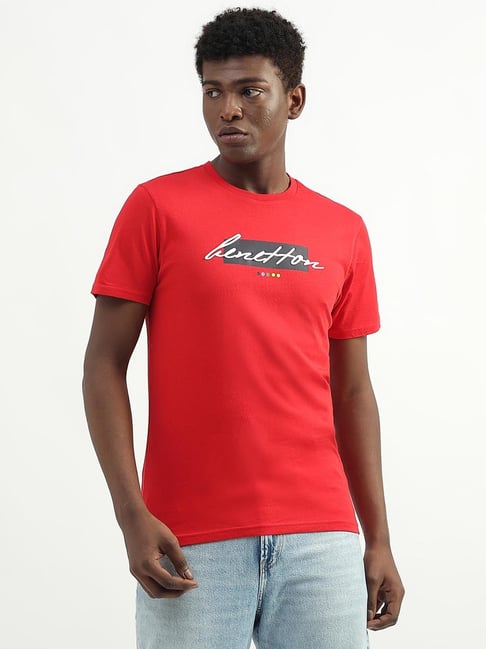 United Colors of Benetton Red Cotton Regular Fit Printed T-Shirt