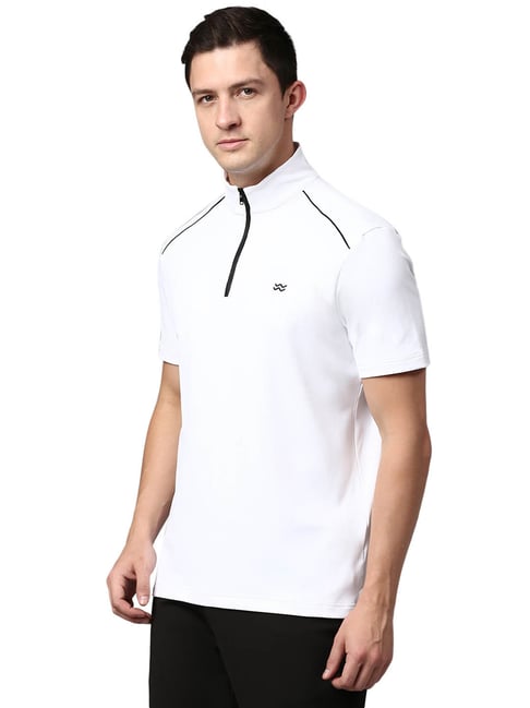 Buy Slowave White Regular Fit Zip Polo T-Shirt for Men Online