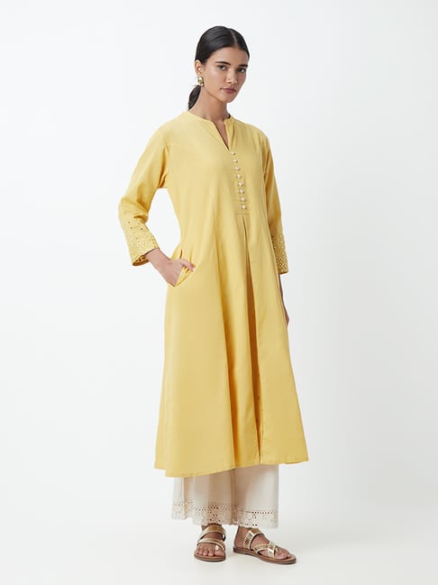 Utsa by Westside Yellow Mirror-Detailed A-Line Kurta Price in India