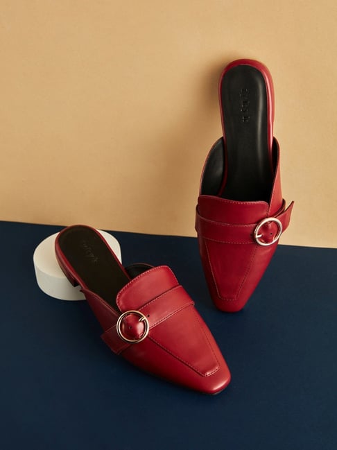 Red leather discount mules with heel