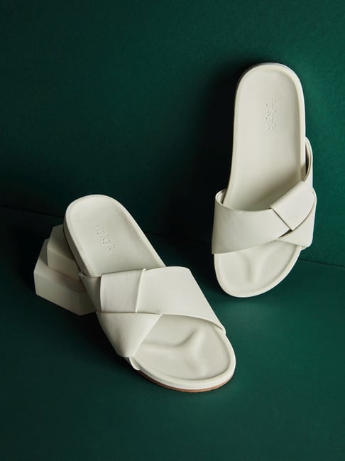 White two band discount sandals