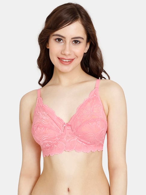 Rosaline by Zivame Pink Lace Half Coverage Double Layered T-Shirt Bra