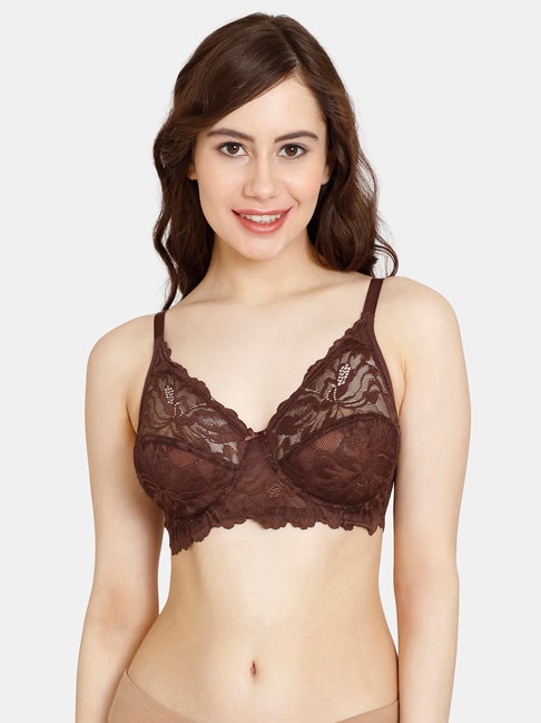 Rosaline by Zivame Brown Lace Half Coverage Double Layered T