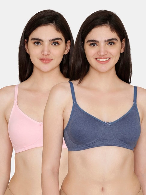 Rosaline by Zivame Blue & Pink Half Coverage Double Layered T-Shirt Bra -  Pack of 2