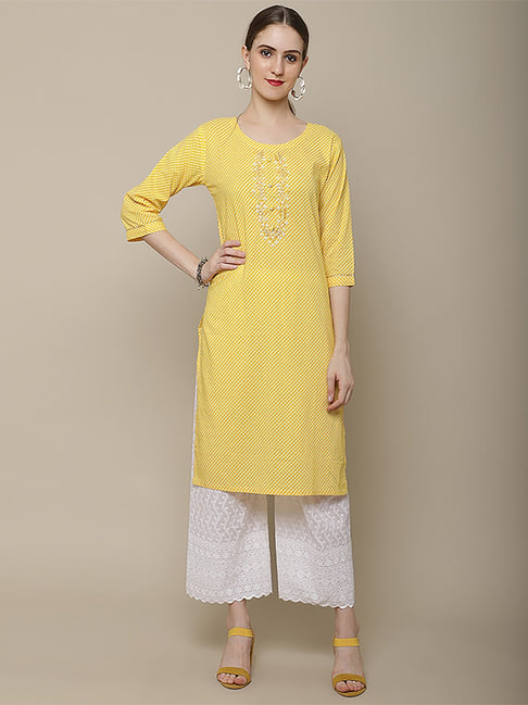Latest Simple Long Multi Print Yellow Cotton Kurti | Simple dresses, Kurti  designs party wear, Maxi dress