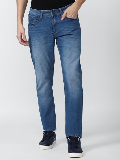 Peter England Jeans Mens 34 Slim Tapered Stone Wash Blue Distressed Denim |  eBay