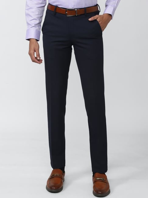 Van Heusen Navy Blue Slim Fit Checks Trousers