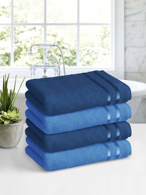 Story@Home Blue Cotton 450 GSM Small Bath Towel - Set of 4