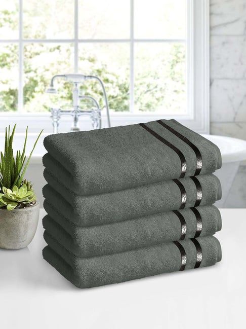 Buy Story Home Grey Cotton 450 GSM Large Bath Towel Set of 4 at