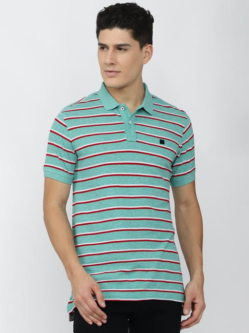 Van Heusen Sport Blue Cotton Regular Fit Striped Polo T-Shirt