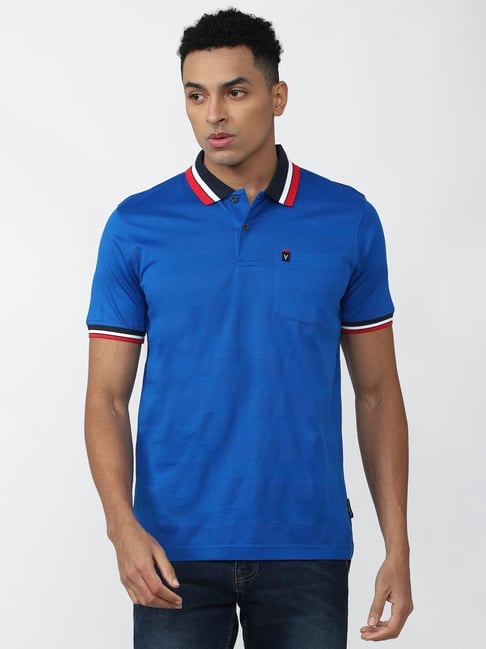 Van Heusen Sport Blue Cotton Regular Fit Polo T-Shirt