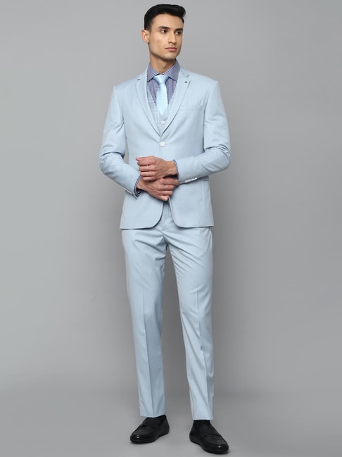 Louis Philippe Blue Slim Fit Texture Three Piece Suits