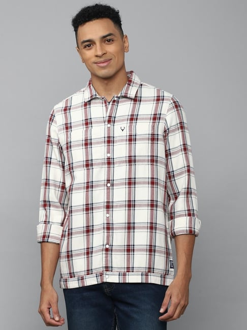 Allen Solly Jeans Beige Cotton Regular Fit Checks Shirt