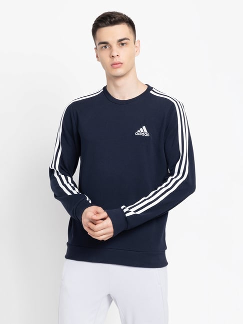 Adidas striped cheap crew neck