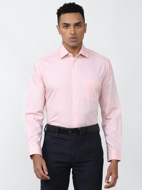 Van Heusen Pink Cotton Regular Fit Self Pattern Shirt