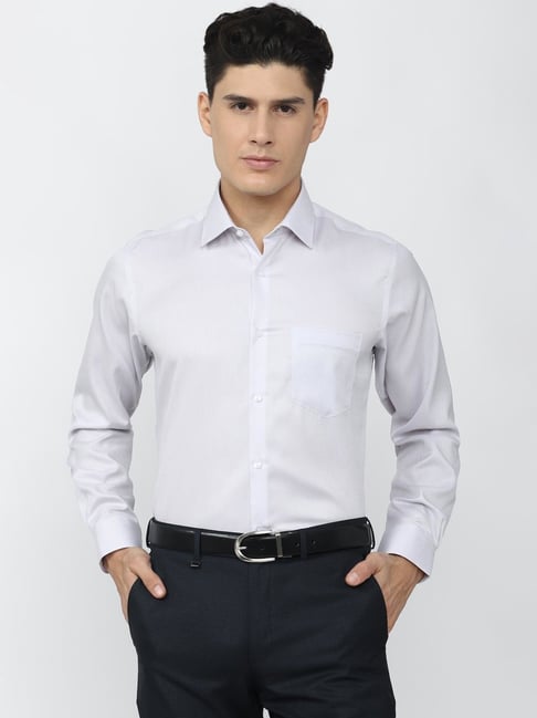 Van Heusen White Cotton Regular Fit Self Pattern Shirt