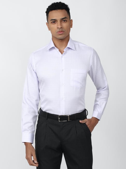 Van Heusen White Cotton Regular Fit Checks Shirt